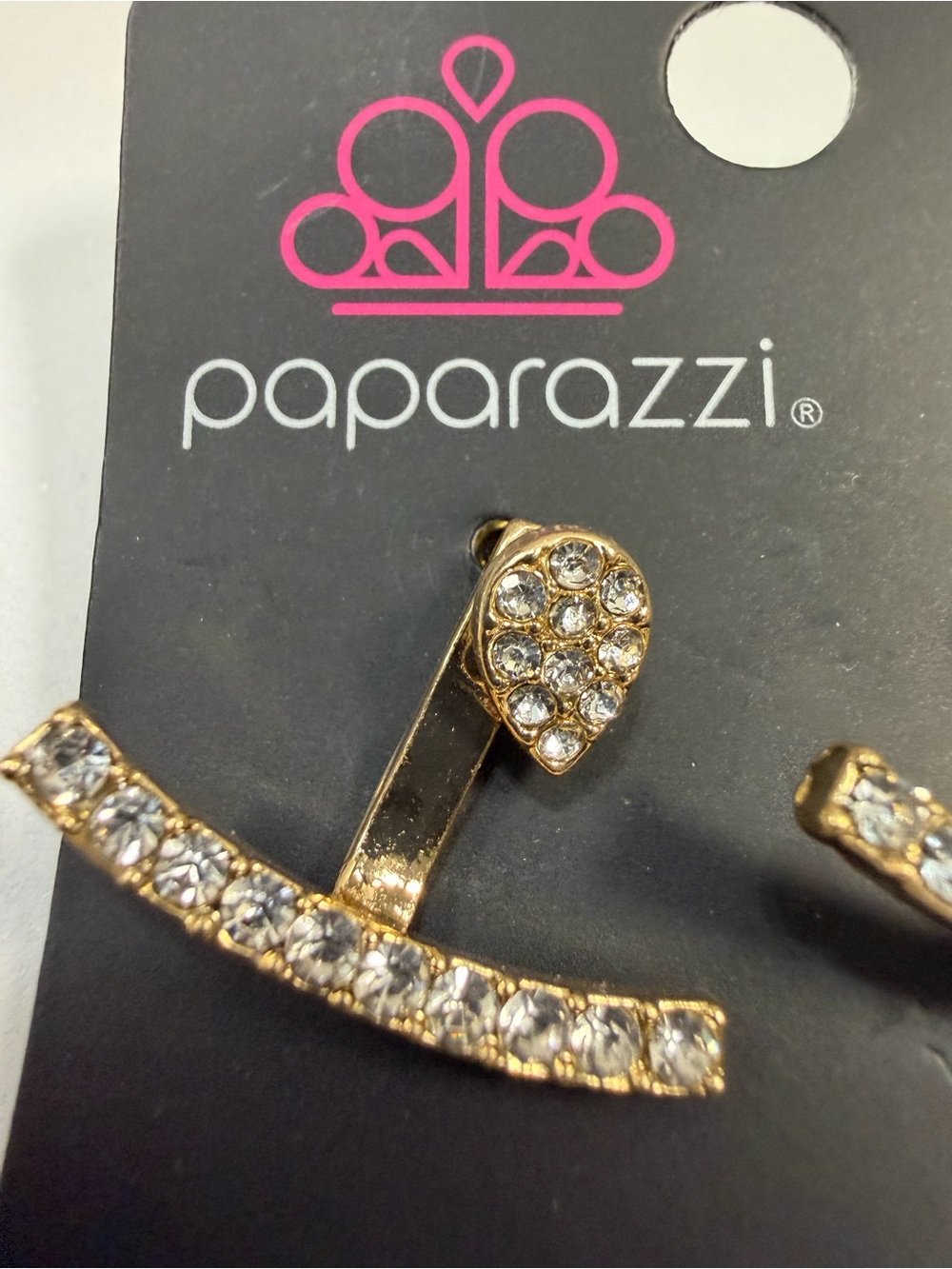 🩷5/$10🩷 paparazzi Gold Crystal Ear Jacket Earrings - Clear & Gold - Picture 2 of 3
